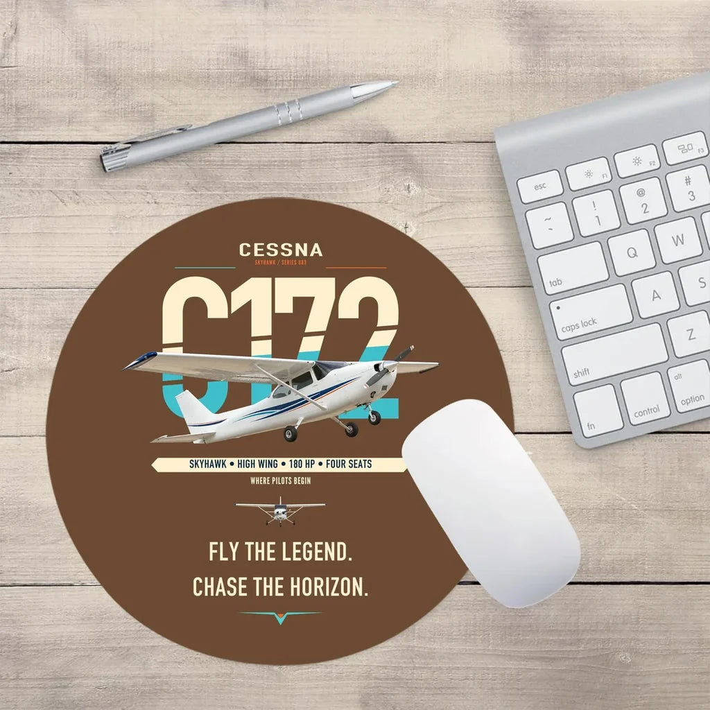 Cessna 172 Skyhawk design on brown round mouse pad