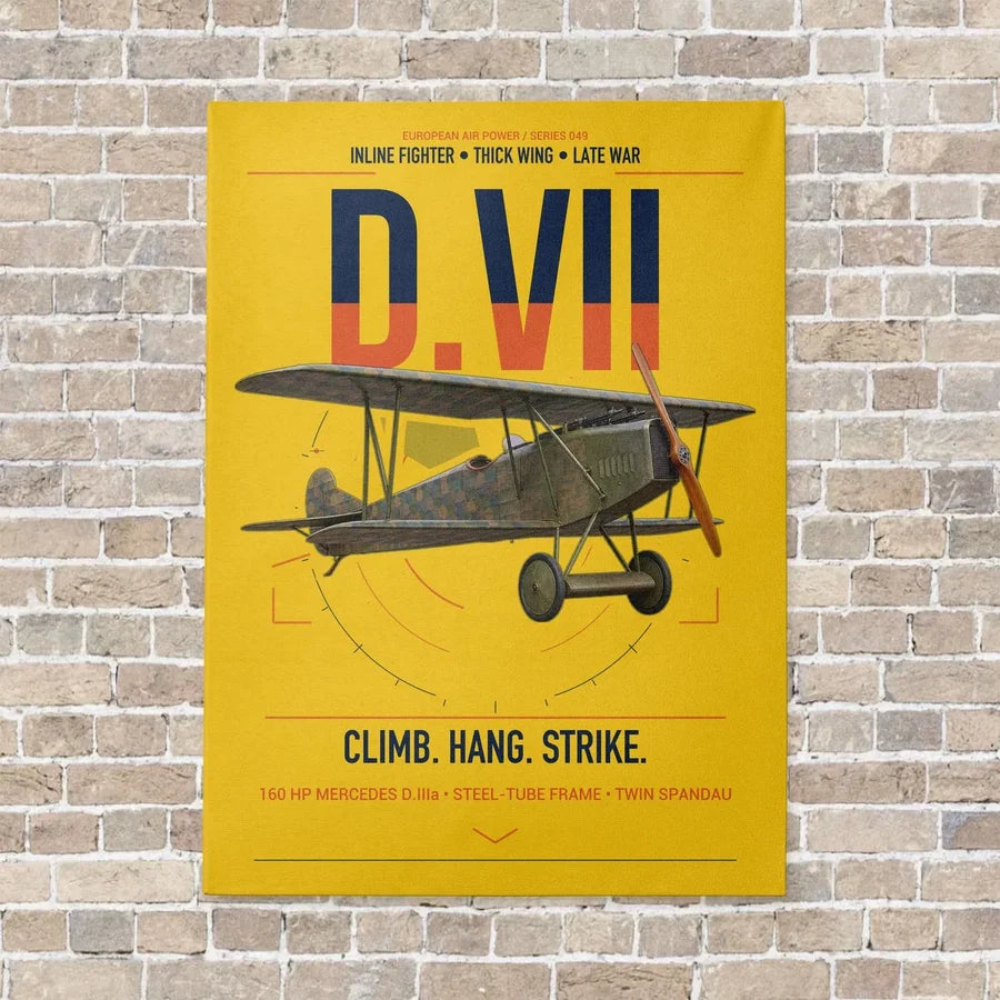 Fokker D.VII vertical canvas print - no frame - yellow background