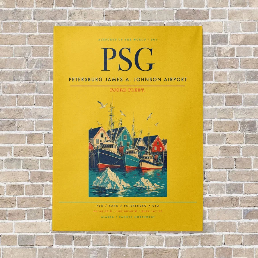 Petersburg James A. Johnson Airport PSG vertical canvas print - no frame - yellow background