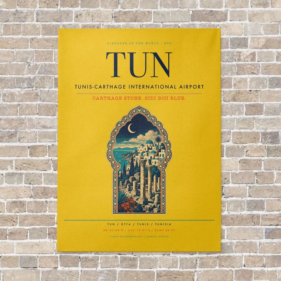 Tunis-Carthage International Airport TUN vertical canvas print - no frame - yellow background
