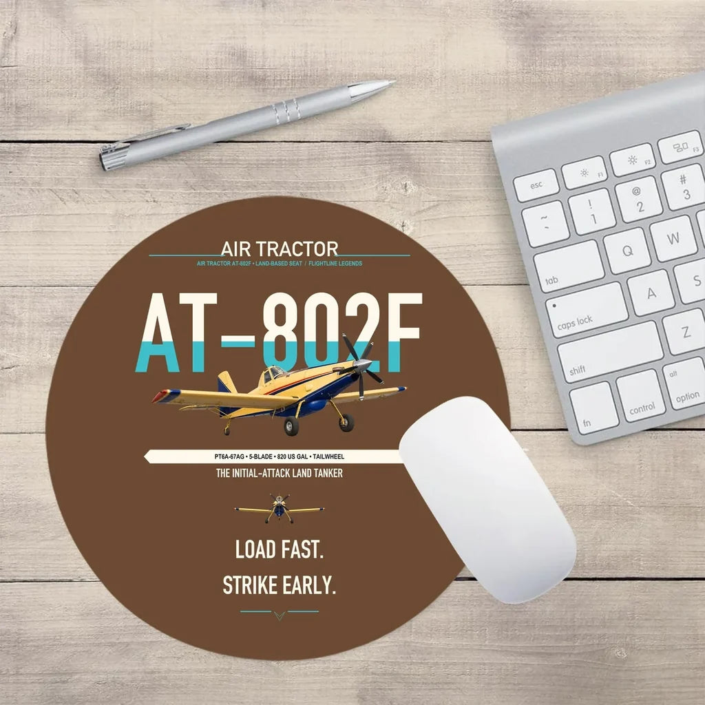 Air Tractor AT-802F design on brown round mouse pad