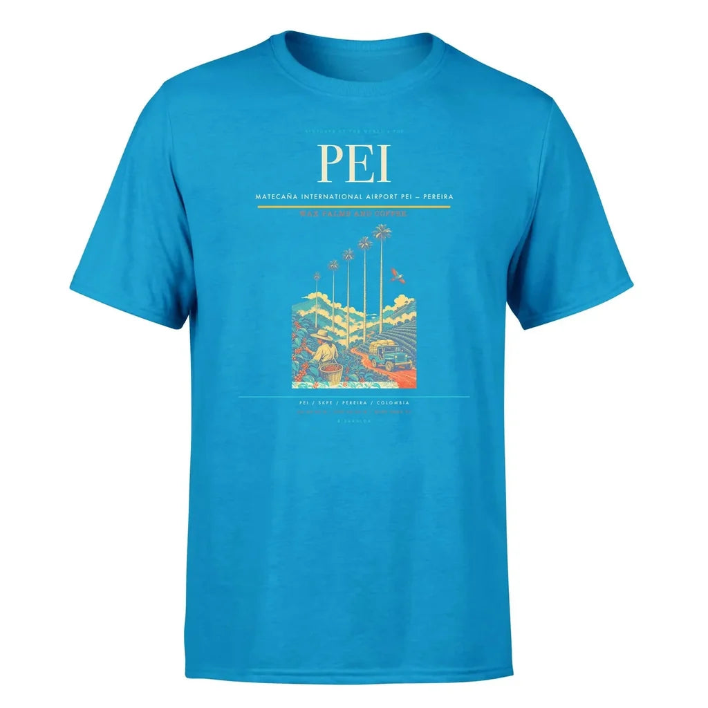 Matecaña International Airport (PEI) T-Shirt single-side front print in Turquoise | matecaña-international-airport-pei-double-side-t-shirt
