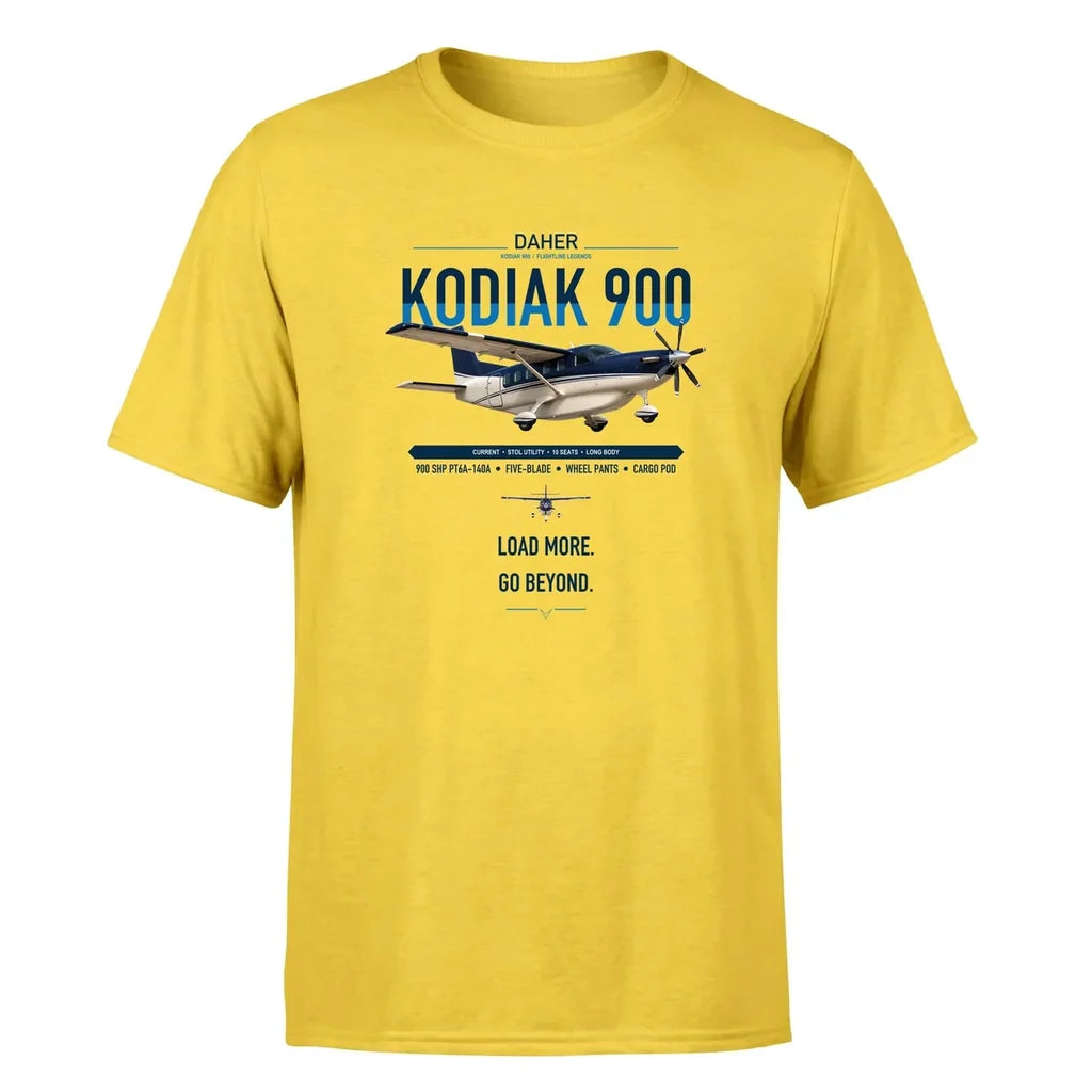 Daher Kodiak 900 design on yellow t-shirt, single-side print