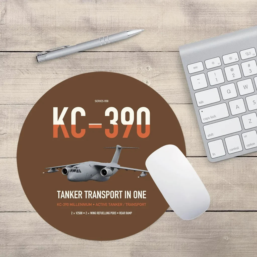 Embraer KC-390 Millennium design on brown round mouse pad