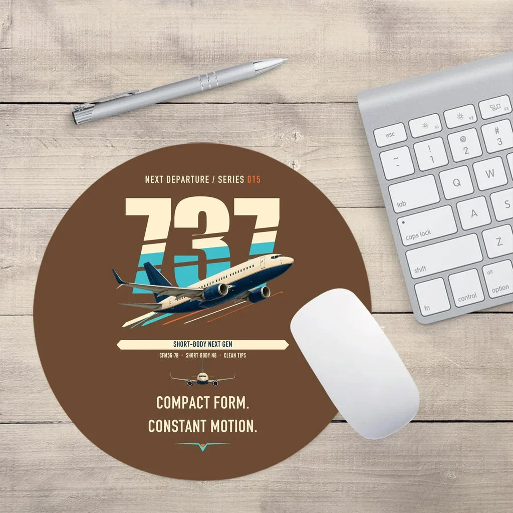 Boeing 737-700 NG design on brown round mouse pad