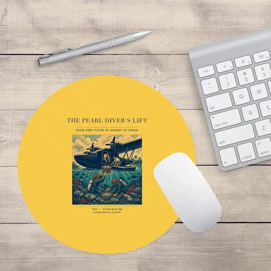 VINTAGE G4271 - The Pearl Diver's Lift - Designed Mouse Pads design on yellow round
