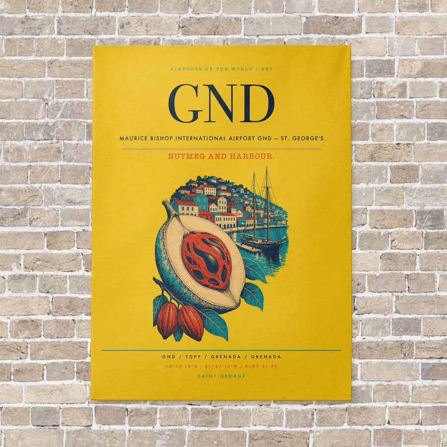 Maurice Bishop International Airport GND — St. George's vertical canvas print - no frame - yellow background