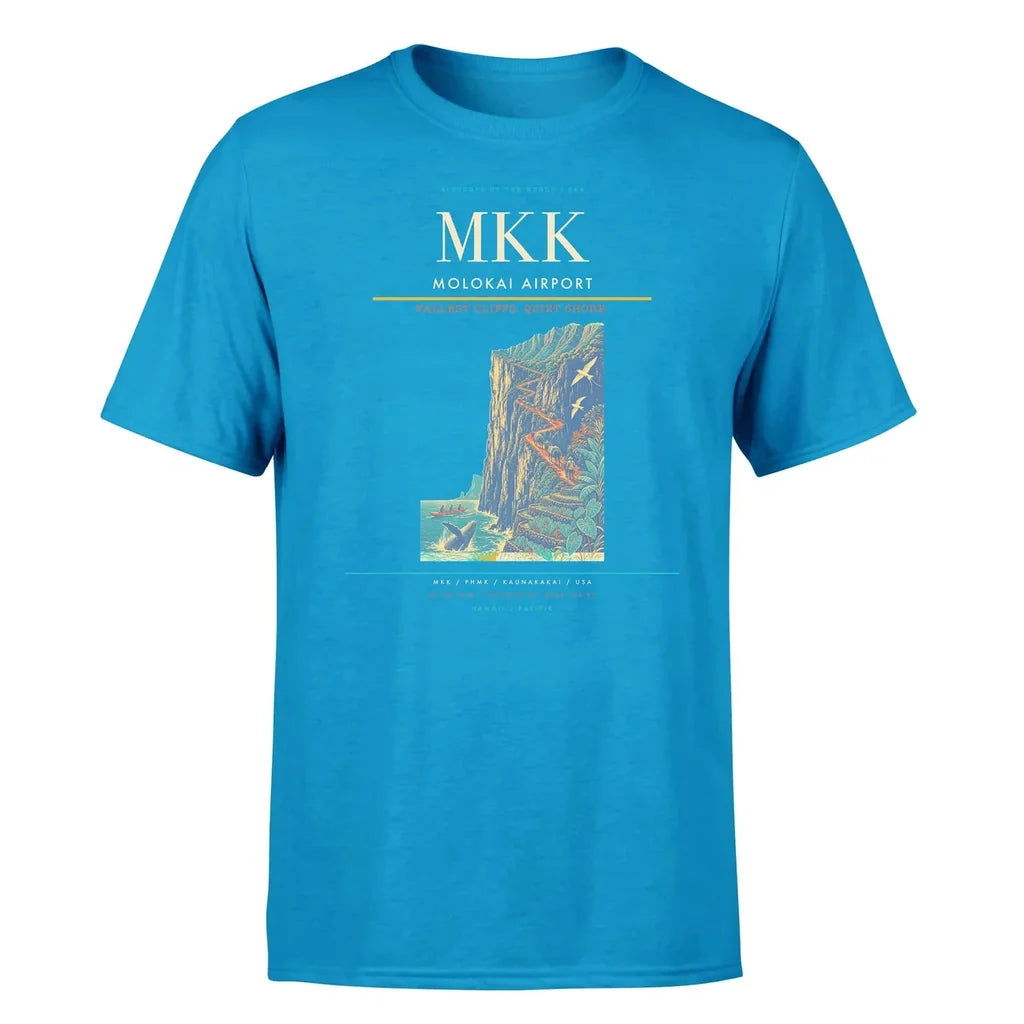 Molokai Airport (MKK) T-Shirt single-side front print in Turquoise | molokai-airport-mkk-double-side-t-shirt