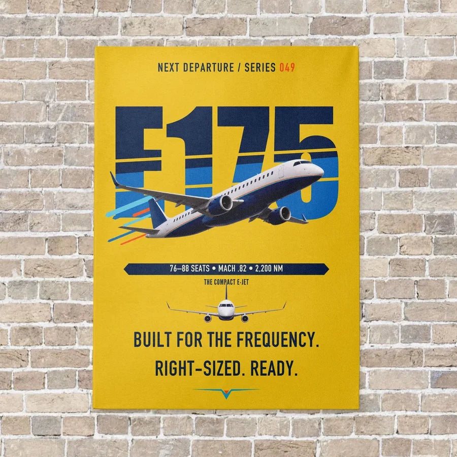 Embraer E175 vertical canvas print - no frame - yellow background