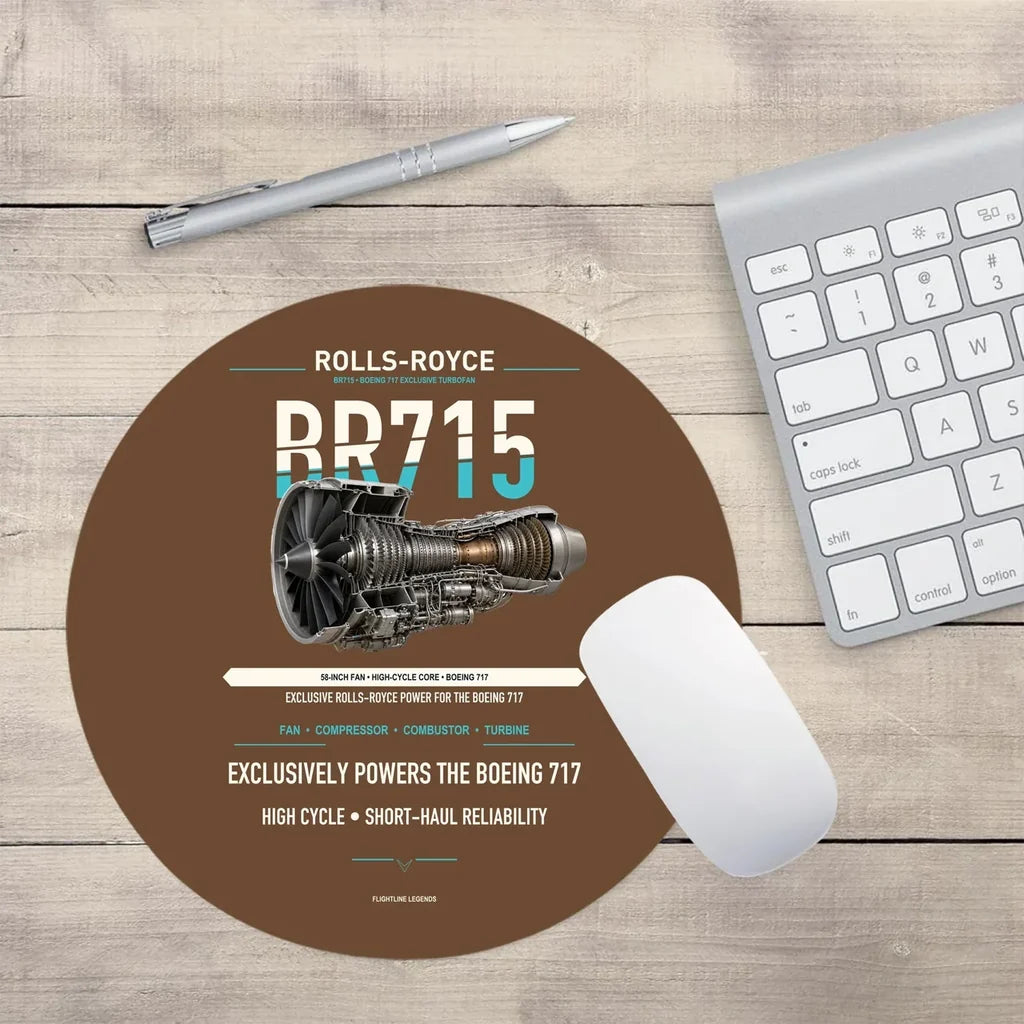 BR715 design on brown round mouse pad