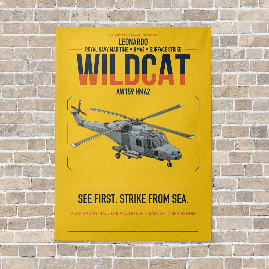 Leonardo AW159 Wildcat HMA2 vertical canvas print - no frame - yellow background