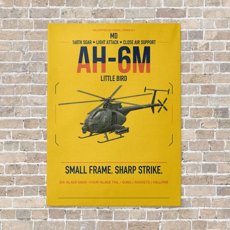 MD AH-6M Little Bird vertical canvas print - no frame - yellow background