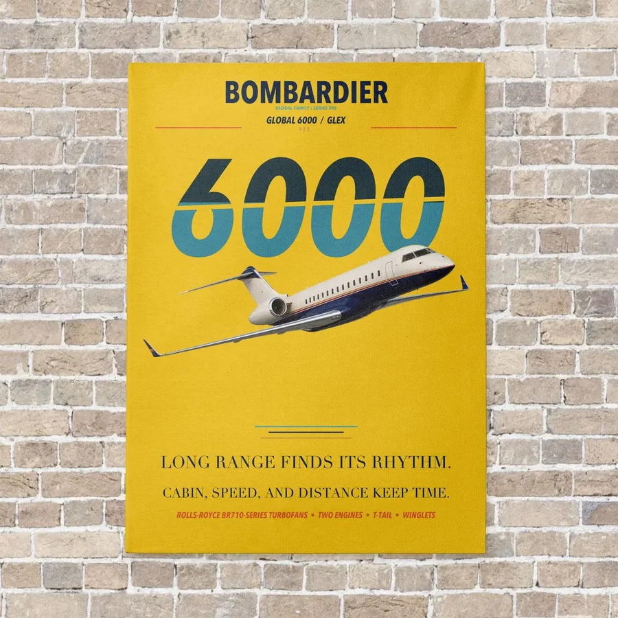 Bombardier Global 6000 vertical canvas print - no frame - yellow background
