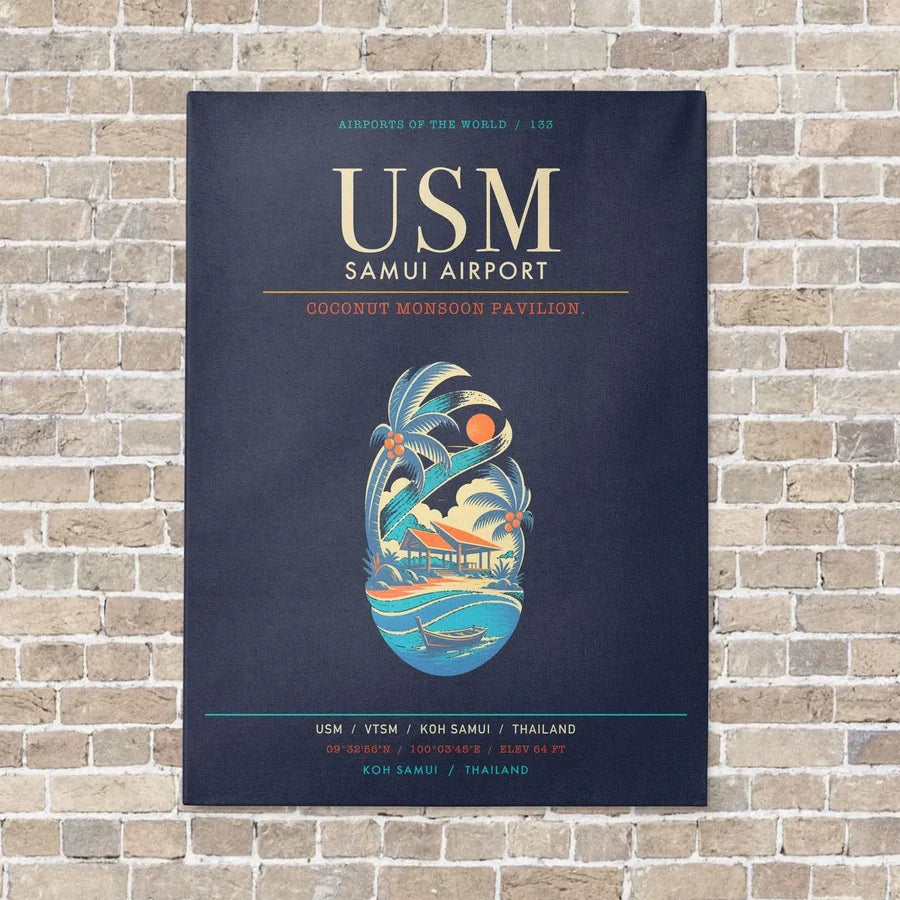 Samui Airport Koh Samui USM - Canvas Framed - Navy Blue