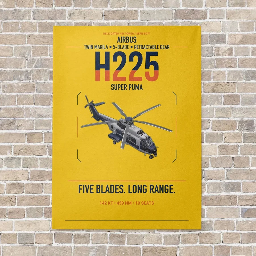 Airbus H225 vertical canvas print - no frame - yellow background