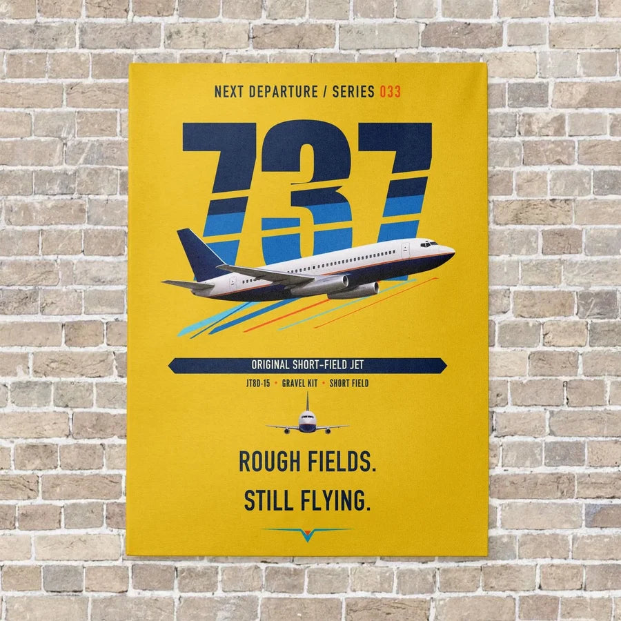 Boeing 737-200 vertical canvas print - no frame - yellow background