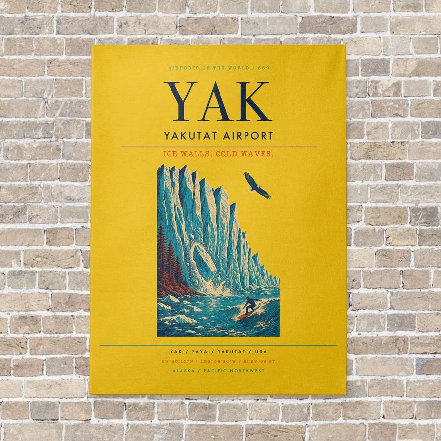 Yakutat Airport YAK vertical canvas print - no frame - yellow background