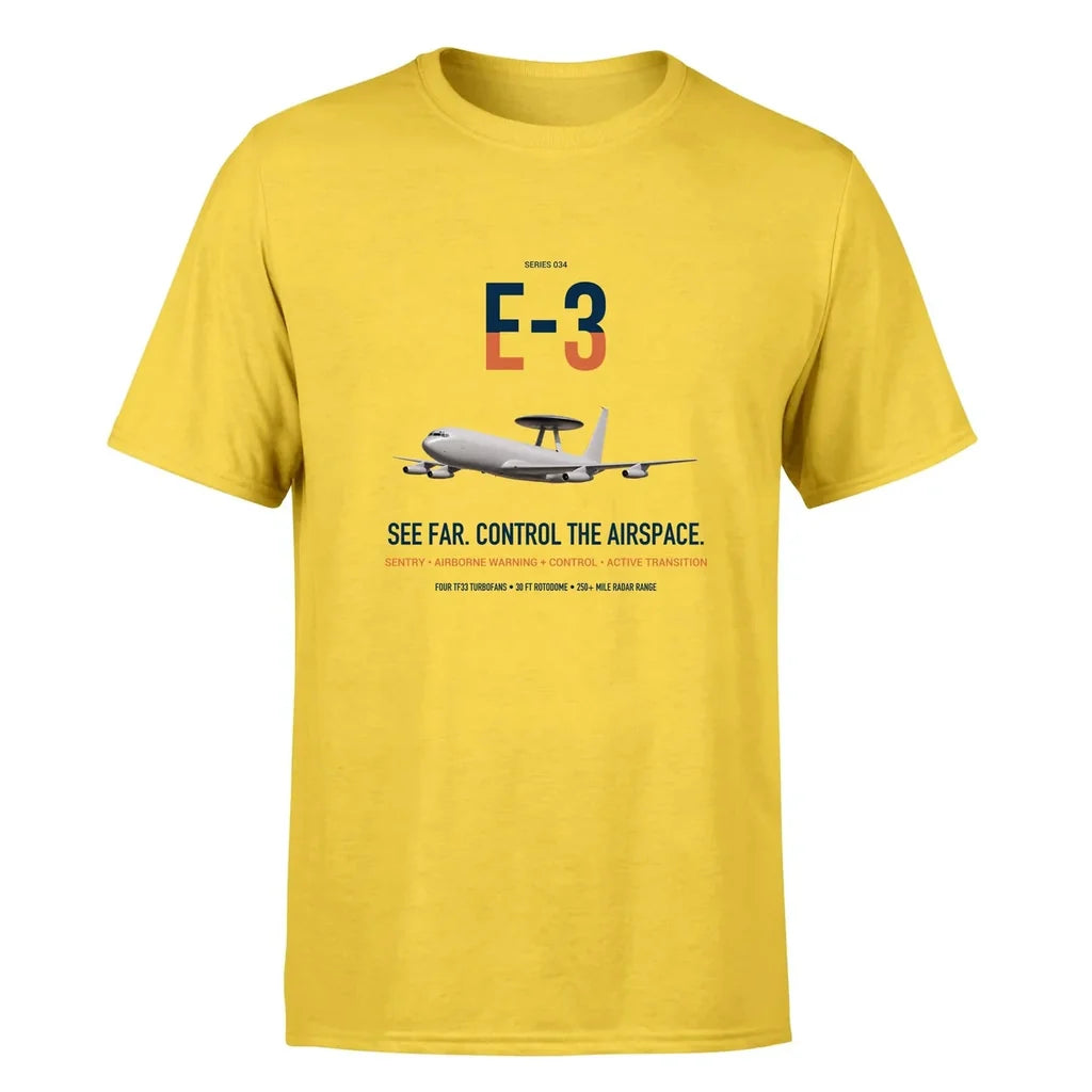 E-3 Sentry AWACS design on yellow double-side t-shirt, single-side print