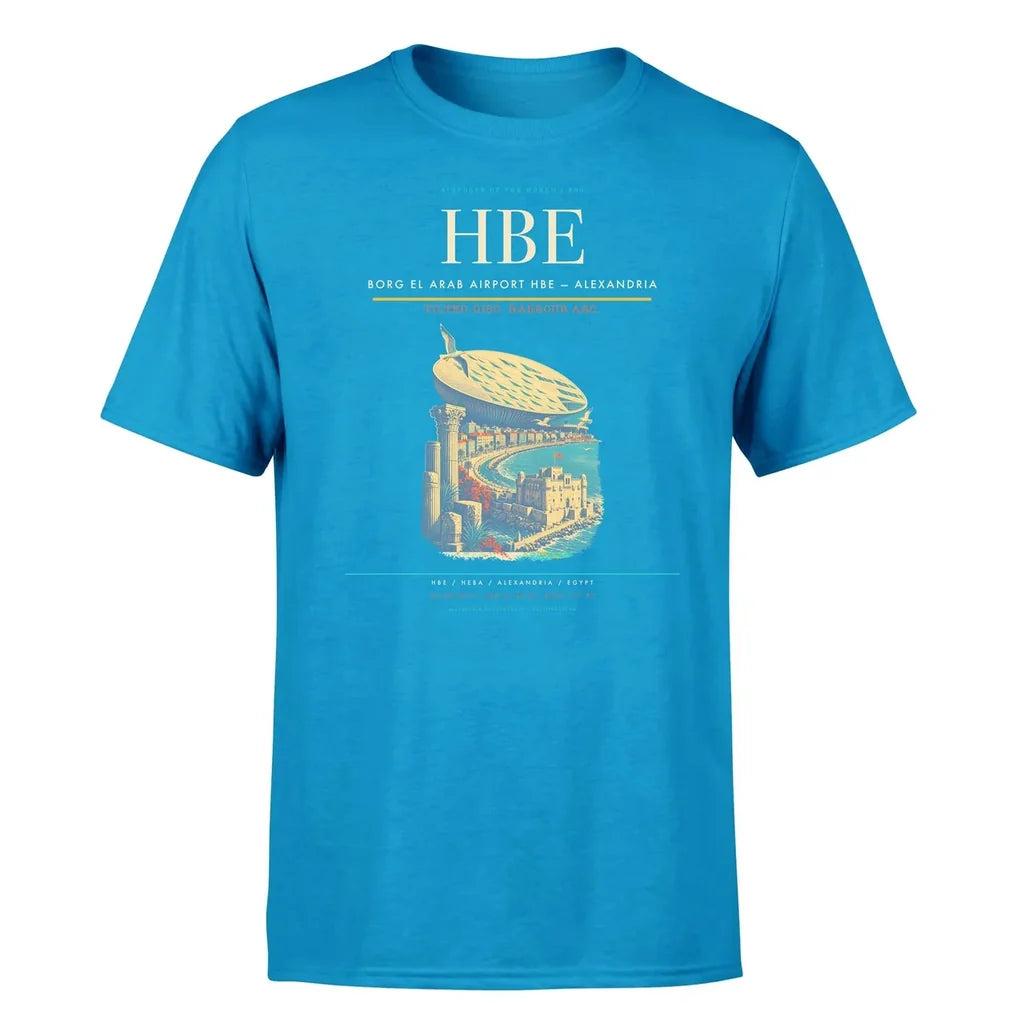 Borg El Arab Airport (HBE) T-Shirt single-side front print in Turquoise | borg-el-arab-airport-hbe-double-side-t-shirt