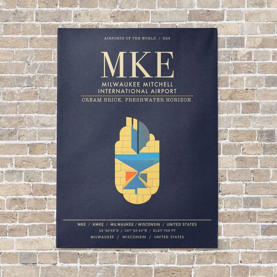 Milwaukee Mitchell International Airport MKE - Canvas Framed - Navy Blue