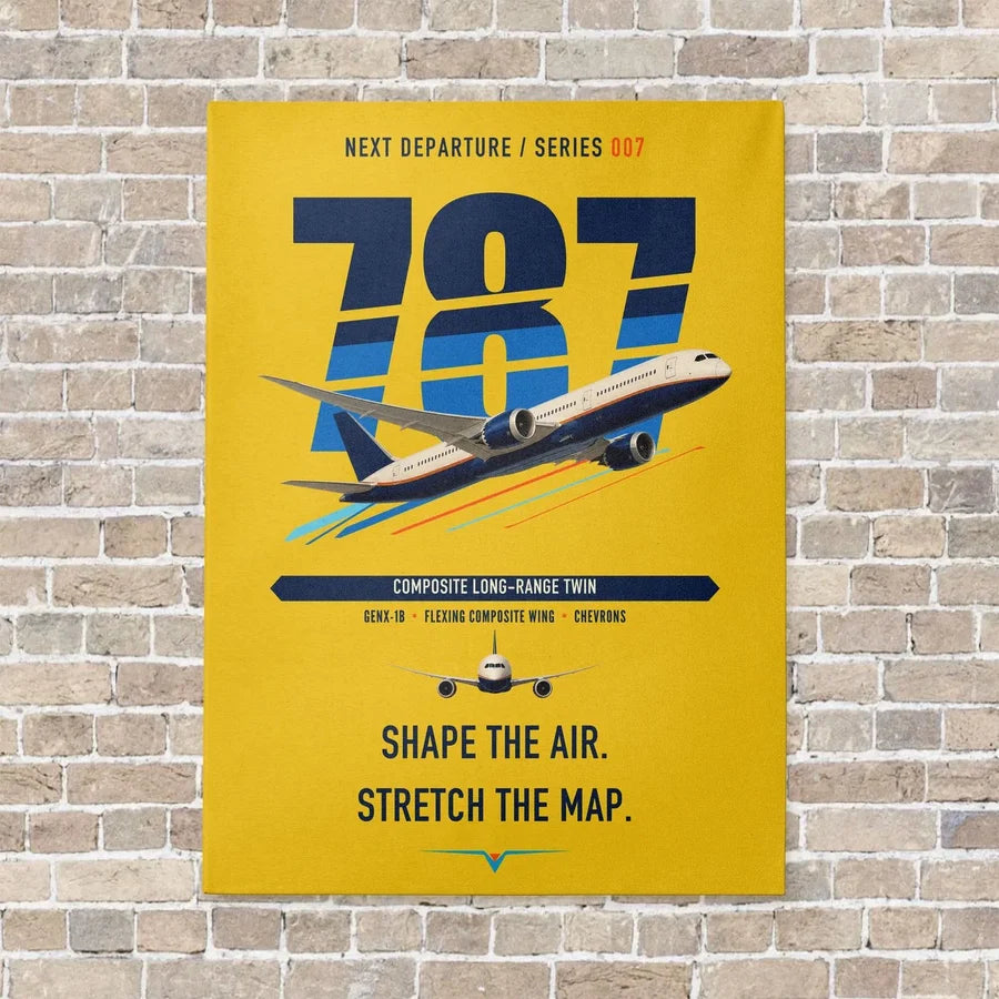 Boeing 787-9 Dreamliner vertical canvas print - no frame - yellow background