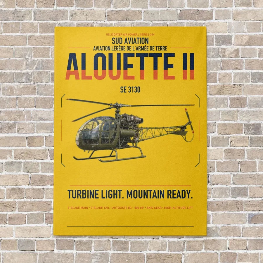 Sud Aviation SE 3130 Alouette II vertical canvas print - no frame - yellow background