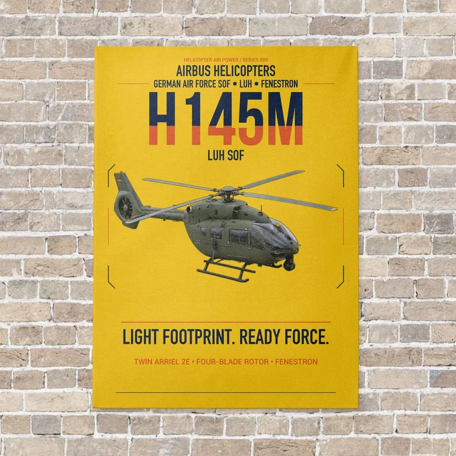 Airbus Helicopters H145M LUH SOF vertical canvas print - no frame - yellow background