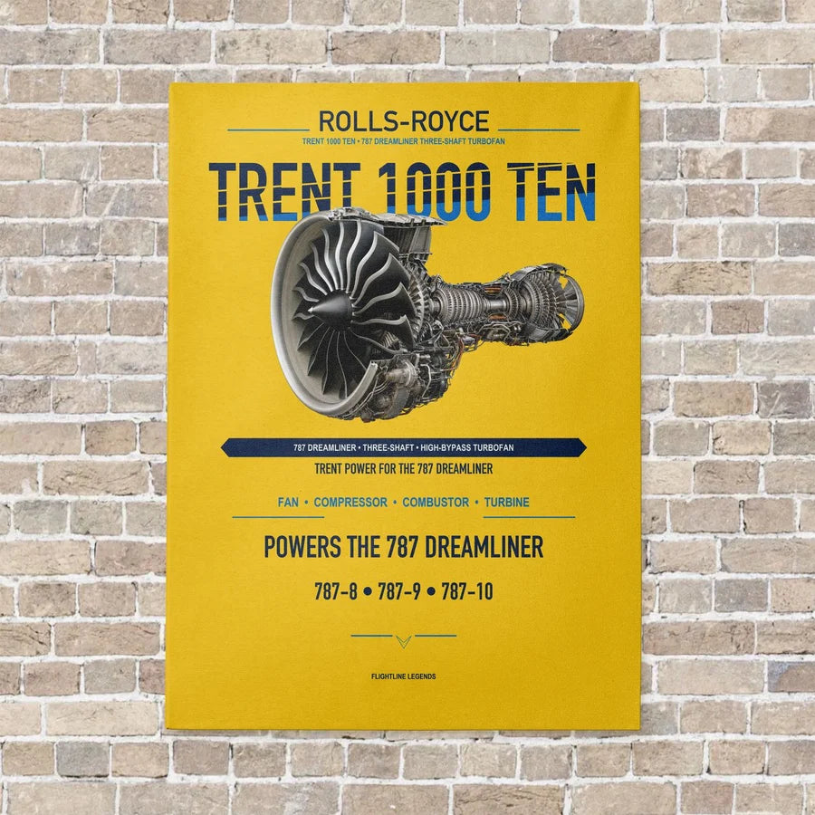TRENT 1000 TEN vertical canvas print - no frame - yellow background