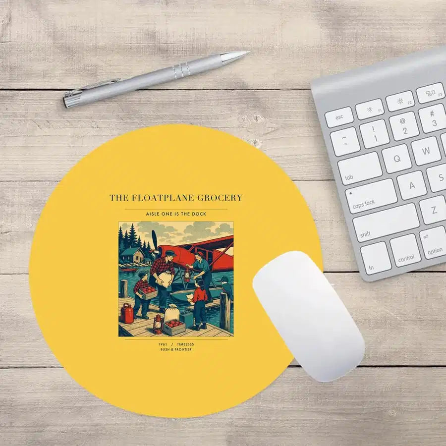 VINTAGE G4286 - The Floatplane Grocery - Designed Mouse Pads design on yellow round