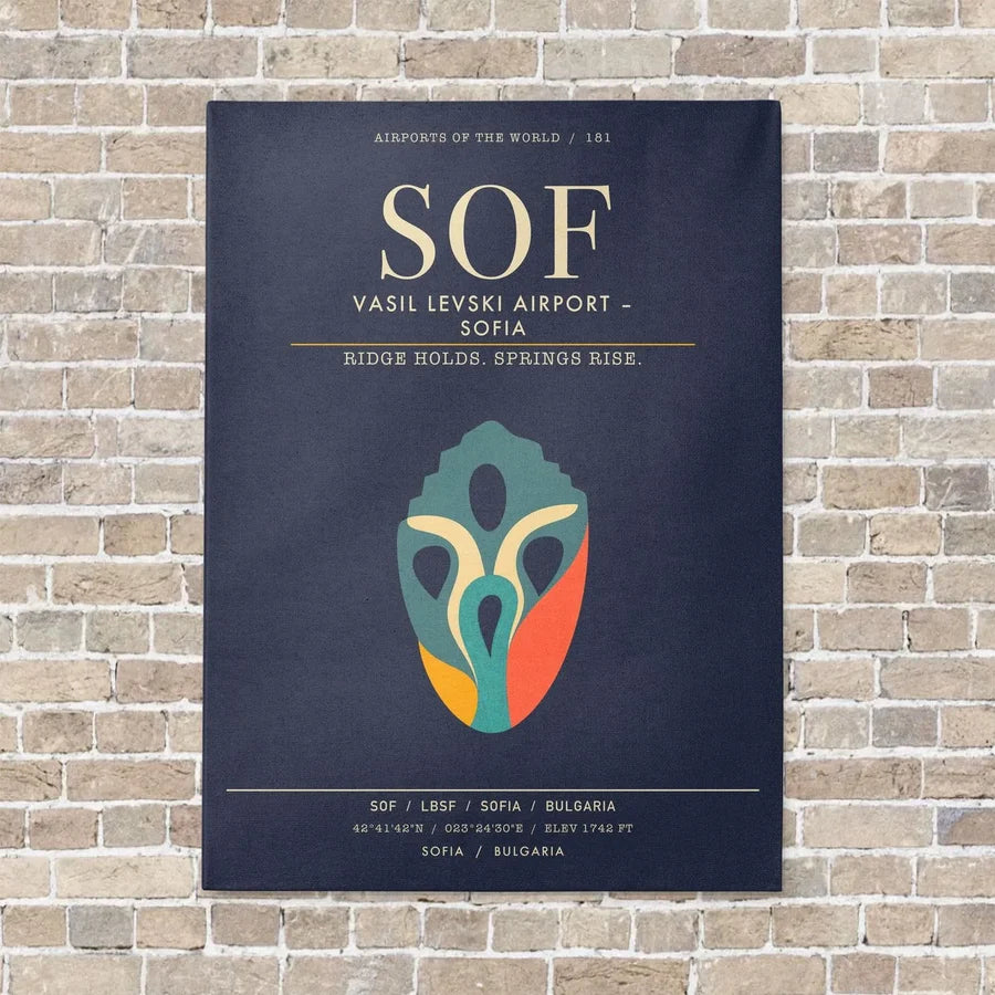 Vasil Levski Airport Sofia SOF - Canvas Framed - Navy Blue