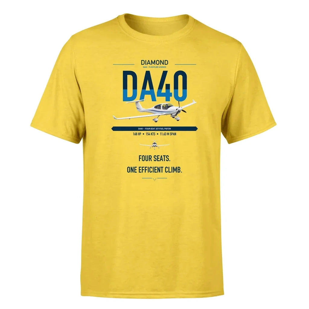 Diamond DA40 design on yellow t-shirt, single-side print