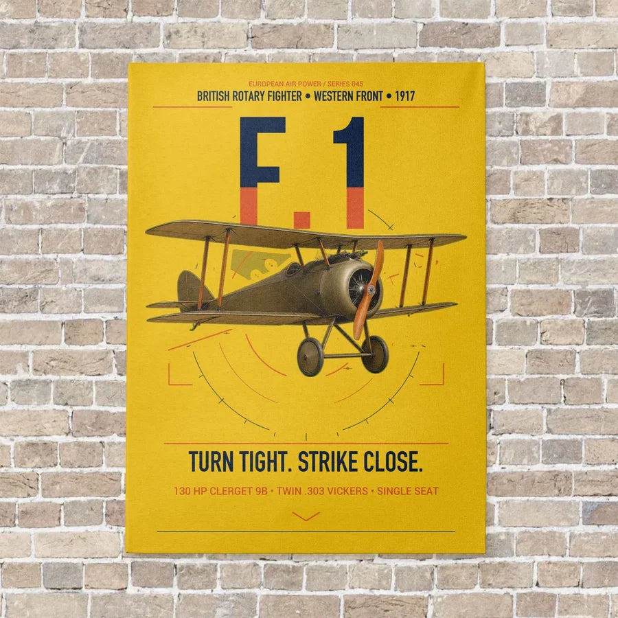 Sopwith Camel F.1 vertical canvas print - no frame - yellow background