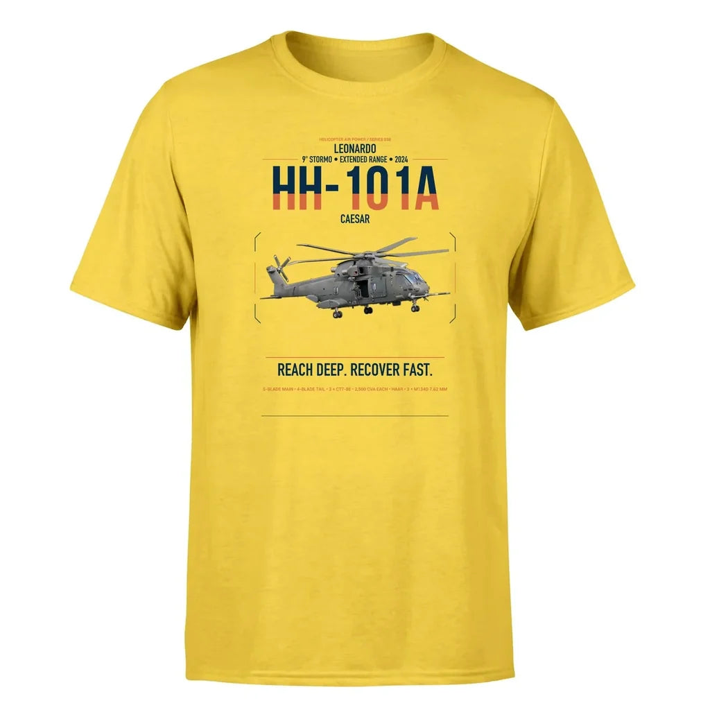 Leonardo HH-101A Caesar design on yellow t-shirt, single-side print