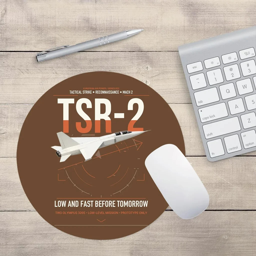 BAC TSR-2 design on brown round mouse pad