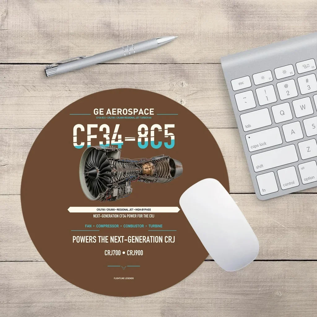 CF34-8C5 design on brown round mouse pad