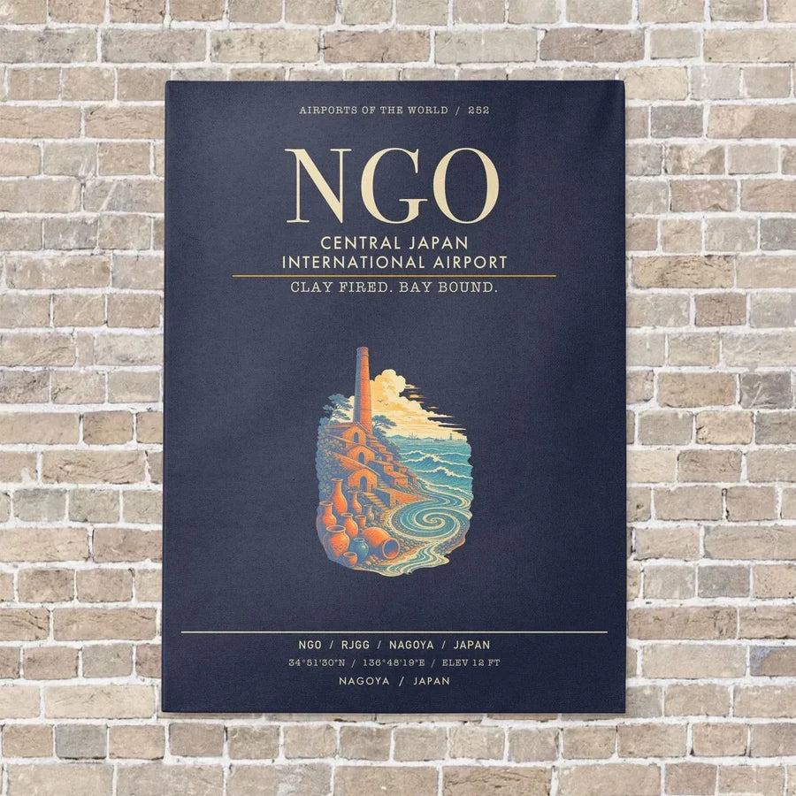 Central Japan International Airport NGO - Canvas Framed - Navy Blue