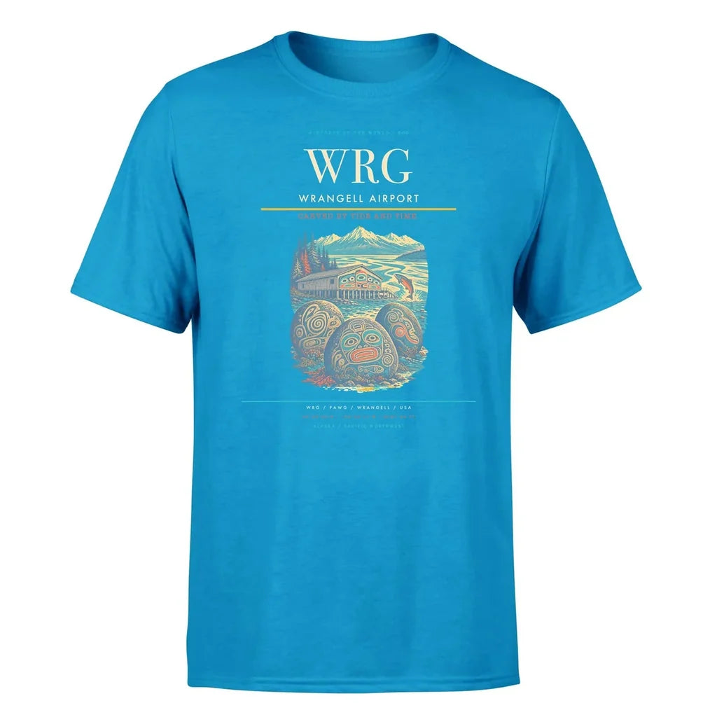 Wrangell Airport (WRG) T-Shirt single-side front print in Turquoise | wrangell-airport-wrg-double-side-t-shirt