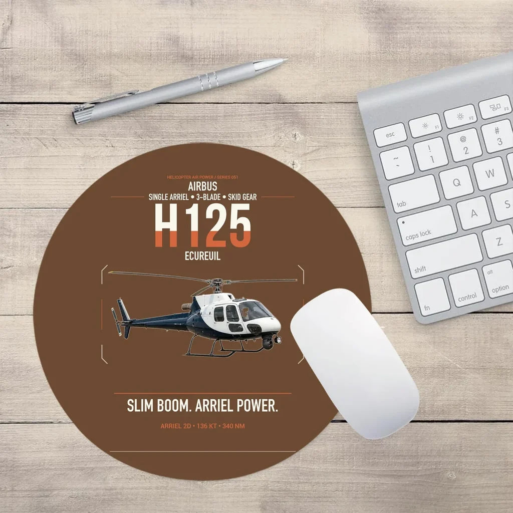 Airbus H125 design on brown round mouse pad