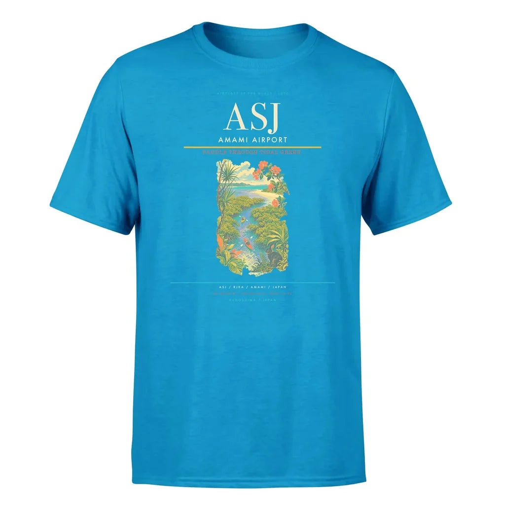 Amami Airport (ASJ) T-Shirt single-side front print in Turquoise | amami-airport-asj-double-side-t-shirt