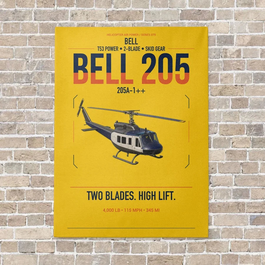 Bell 205A-1++ vertical canvas print - no frame - yellow background