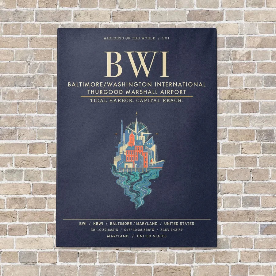 Baltimore-Washington International Thurgood Marshall Airport BWI - Canvas Framed - Navy Blue