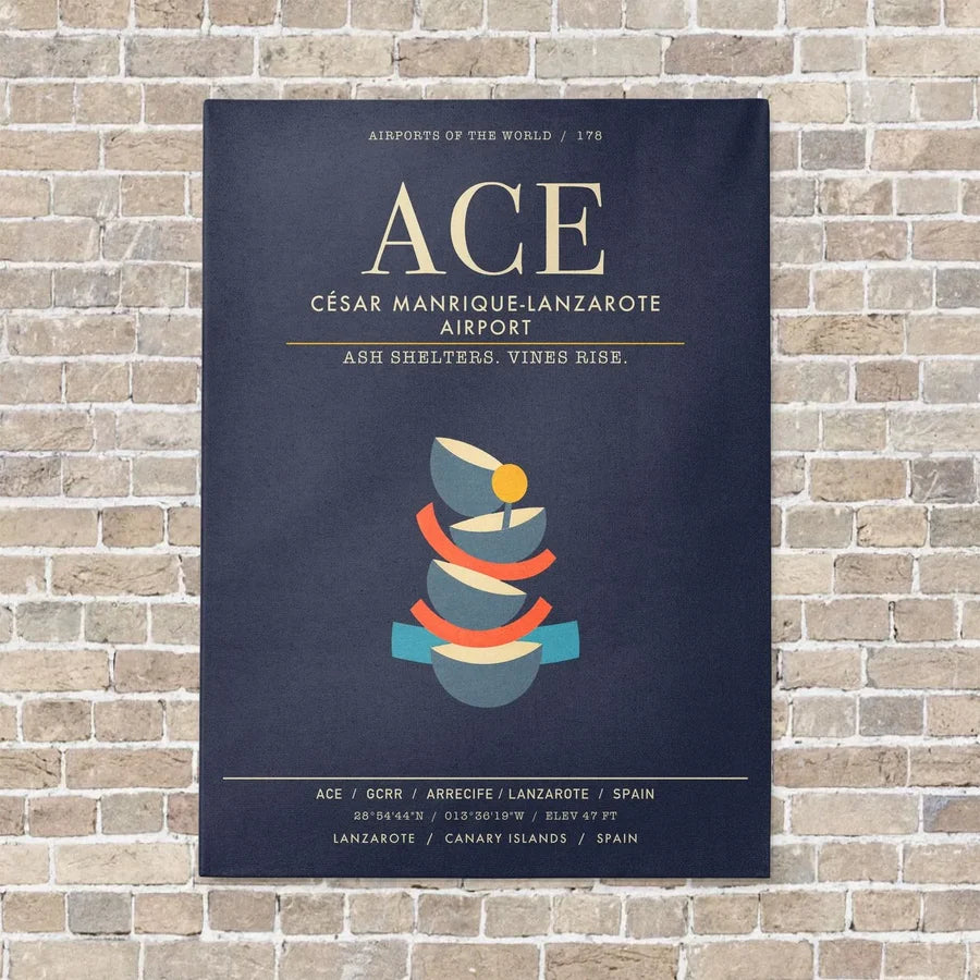 Cesar Manrique-Lanzarote Airport ACE - Canvas Framed - Navy Blue
