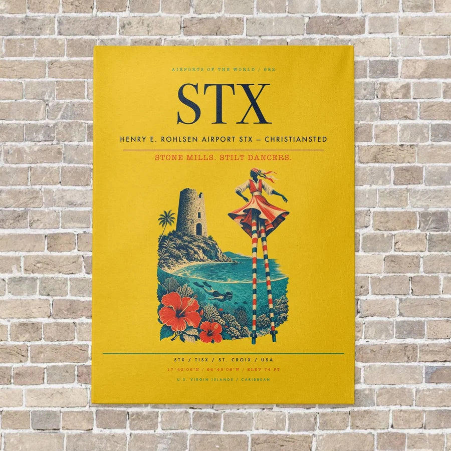 Henry E. Rohlsen Airport STX — Christiansted vertical canvas print - no frame - yellow background