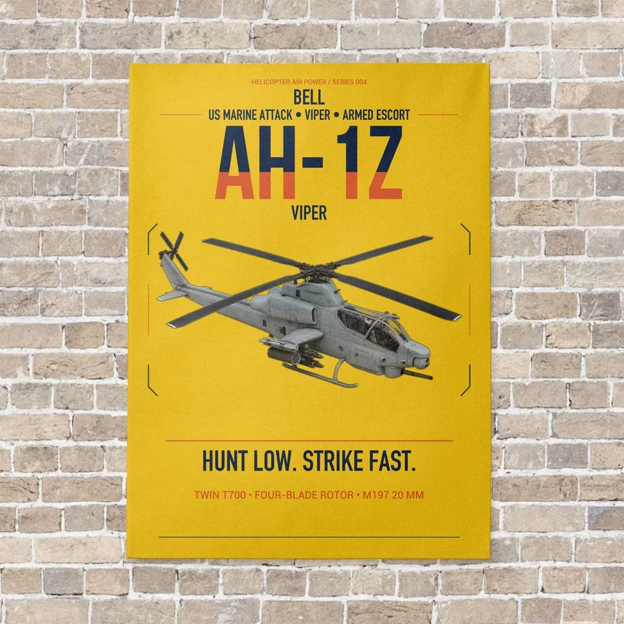 Bell AH-1Z Viper vertical canvas print - no frame - yellow background
