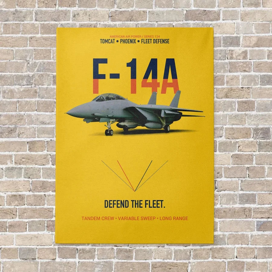 F-14A Tomcat Defend The Fleet vertical canvas print - no frame - yellow background