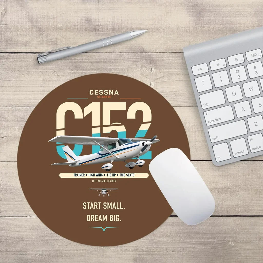 Cessna 152 design on brown round mouse pad