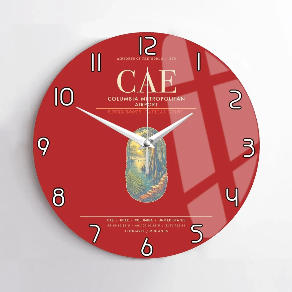 Columbia Metropolitan Airport CAE Wall-Clock No-Frame - Red
