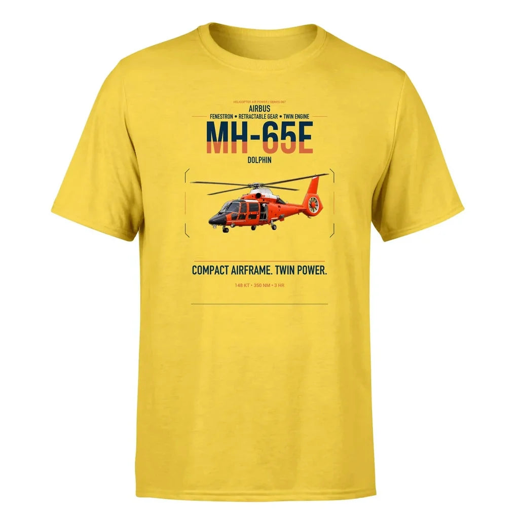 Airbus MH-65E Dolphin design on yellow t-shirt, single-side print