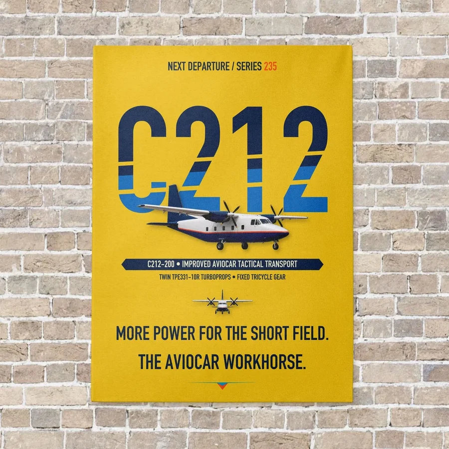 CASA C-212-200 Aviocar vertical canvas print - no frame - yellow background
