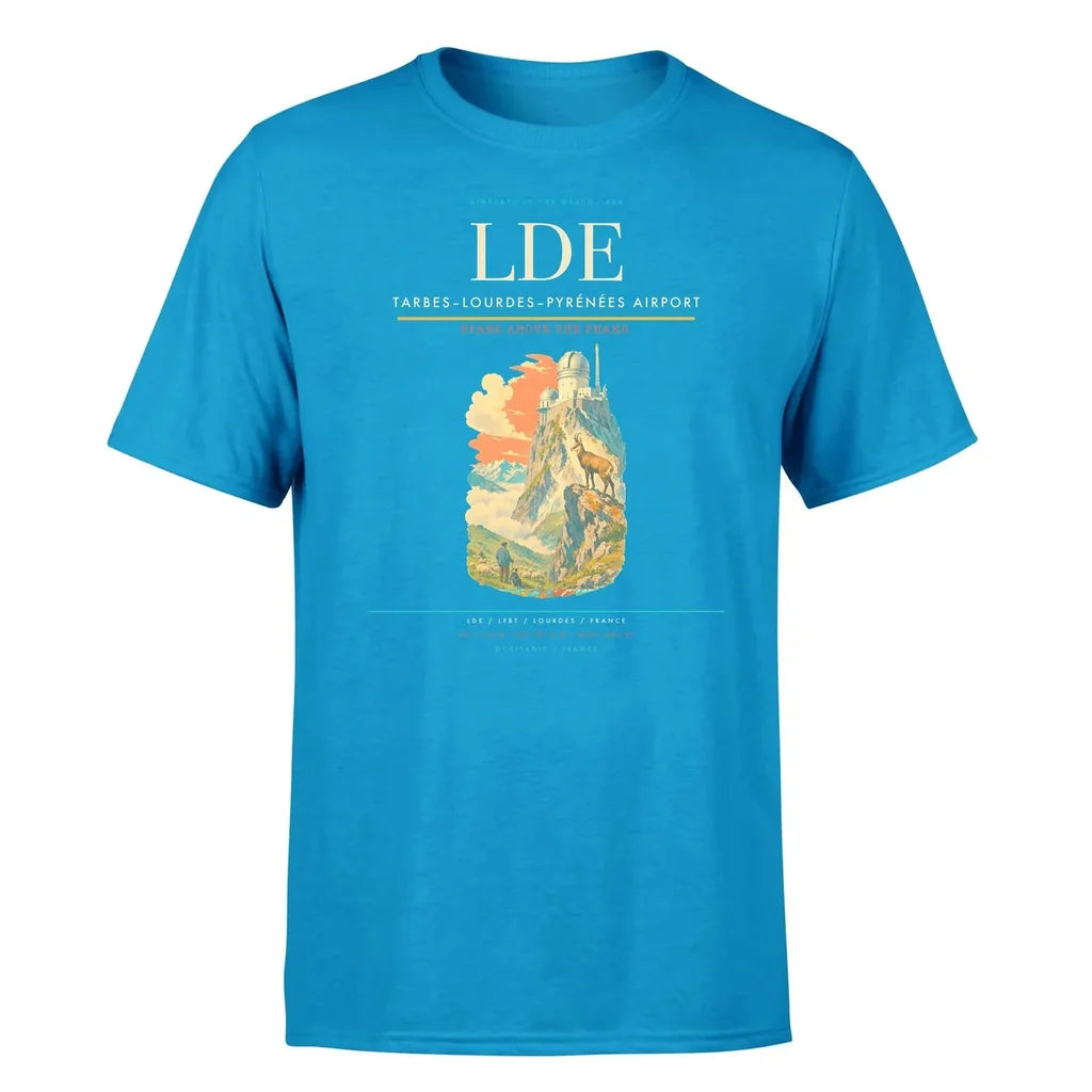 Tarbes–Lourdes–Pyrénées Airport (LDE) T-Shirt single-side front print in Turquoise | tarbeslourdespyrénées-airport-lde-double-side-t-shirt